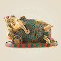 Relaxing Ganesha Brass Idol 4.5″ – Multicolor Stone Work Handcrafted Murti