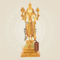 Standing Vishnu Idol – 14.5" Brass Statue | 4-Armed Multicolor Mud Finish Design