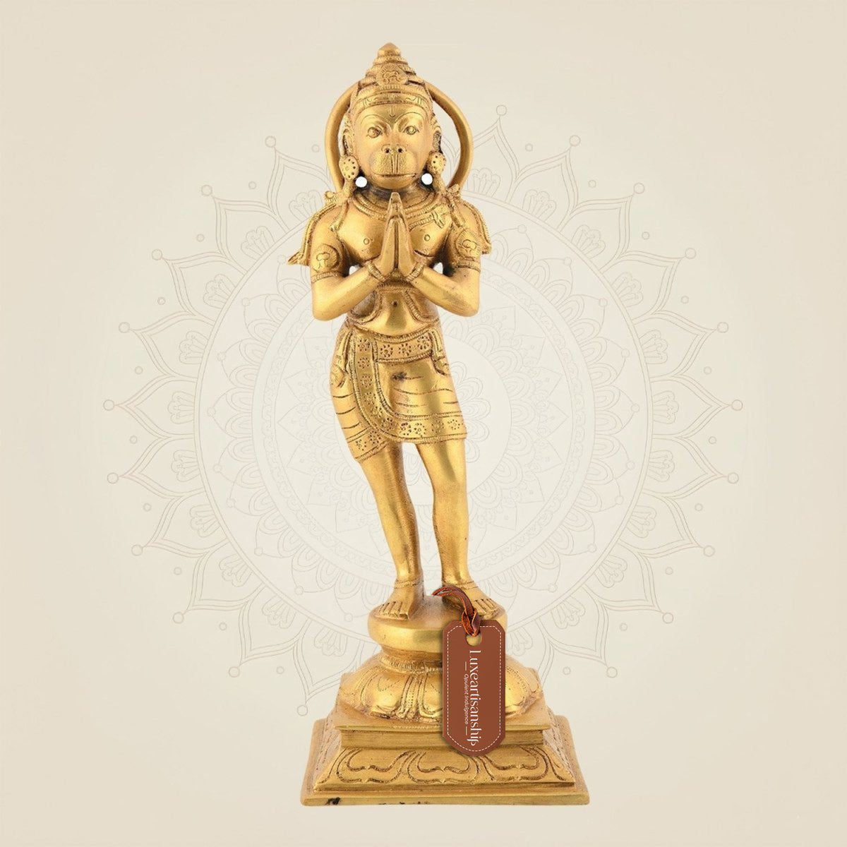 Lord Hanuman in Pious Posture Statue 11.75" | Handcrafted Natural Brass Divine Idol for Safety