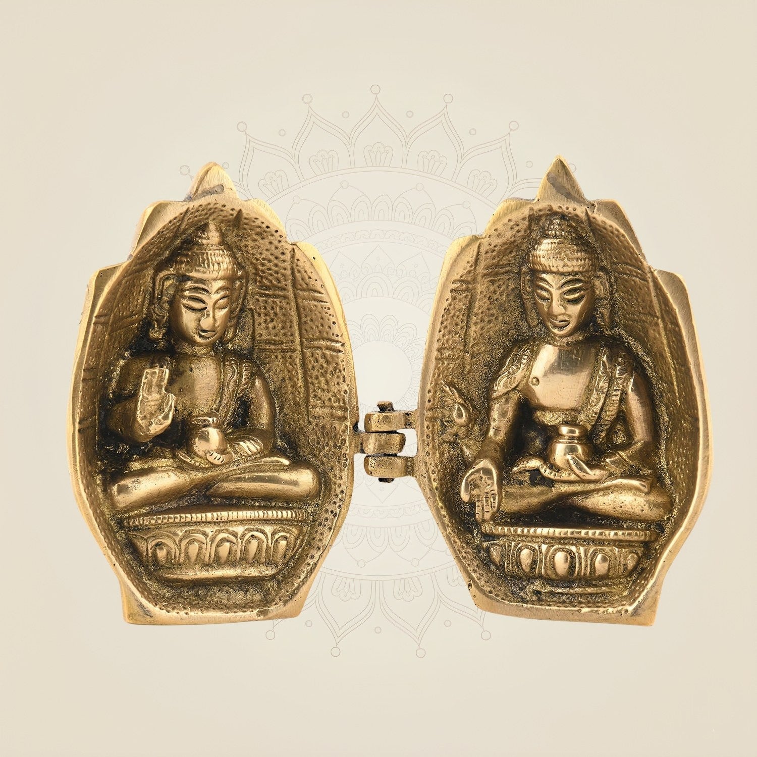 3.75" Folded Buddha Hand Temple – Portable Brass Idol in Abhaya & Varada