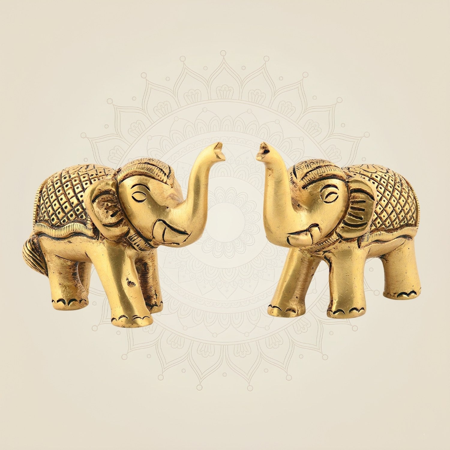 Set of 2 Brass Elephant Showpiece – 2.25″ Handcrafted Perfect Decorative Animal Figurines