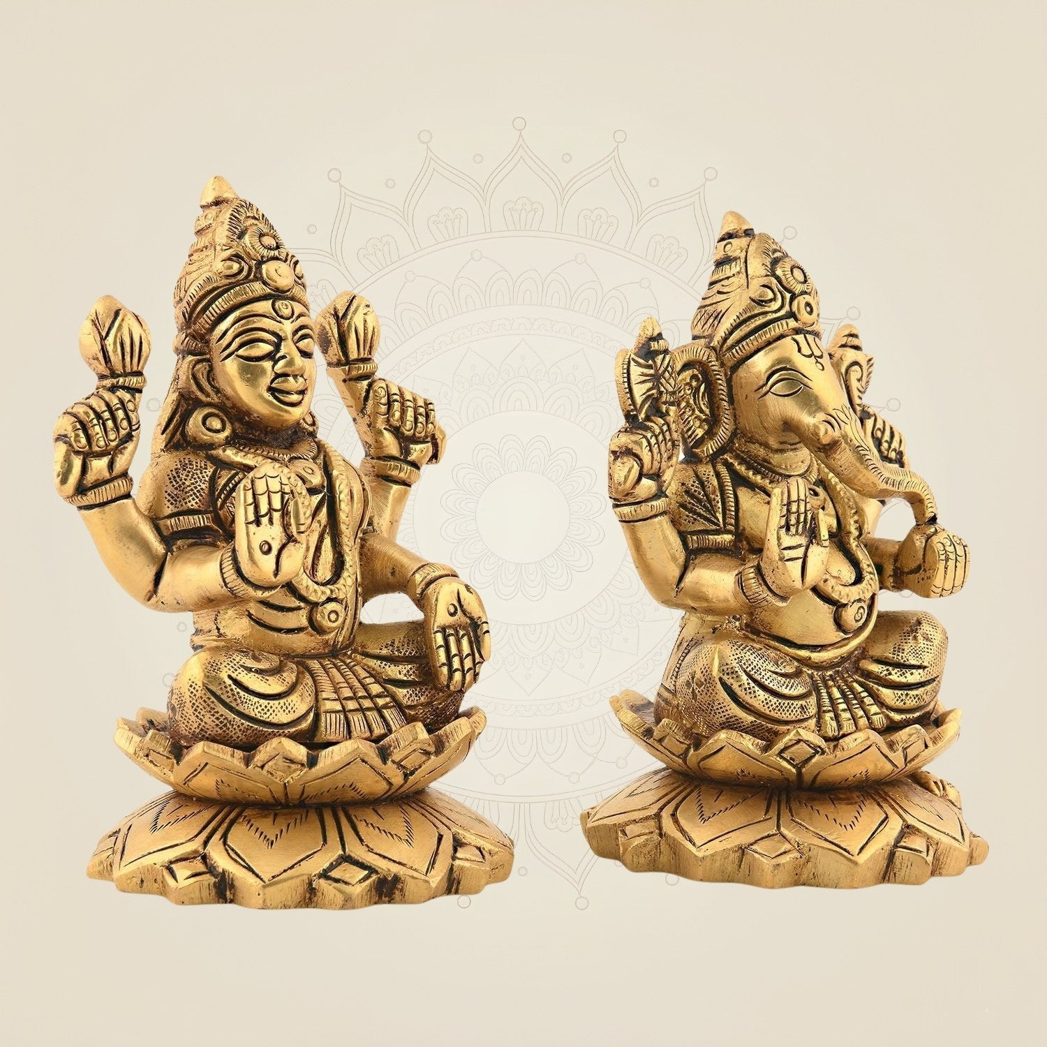 4" Brass Laxmi Ganesh Idol – Antique Design For Wealth and Blessings at Home