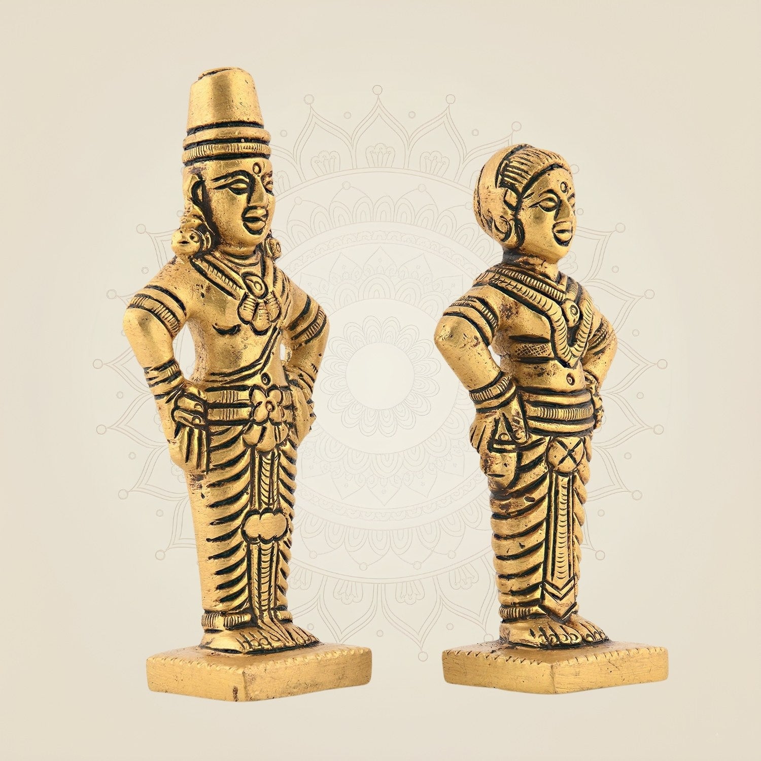 Brass Vitthal & Rukmini Idols – 4" Handcrafted Statue Pair for Puja & Decor