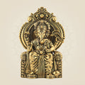 Chaturbhuj Ganesha Seated on Singhasan - 4" Brass Statue for Vastu & Spiritual Decor