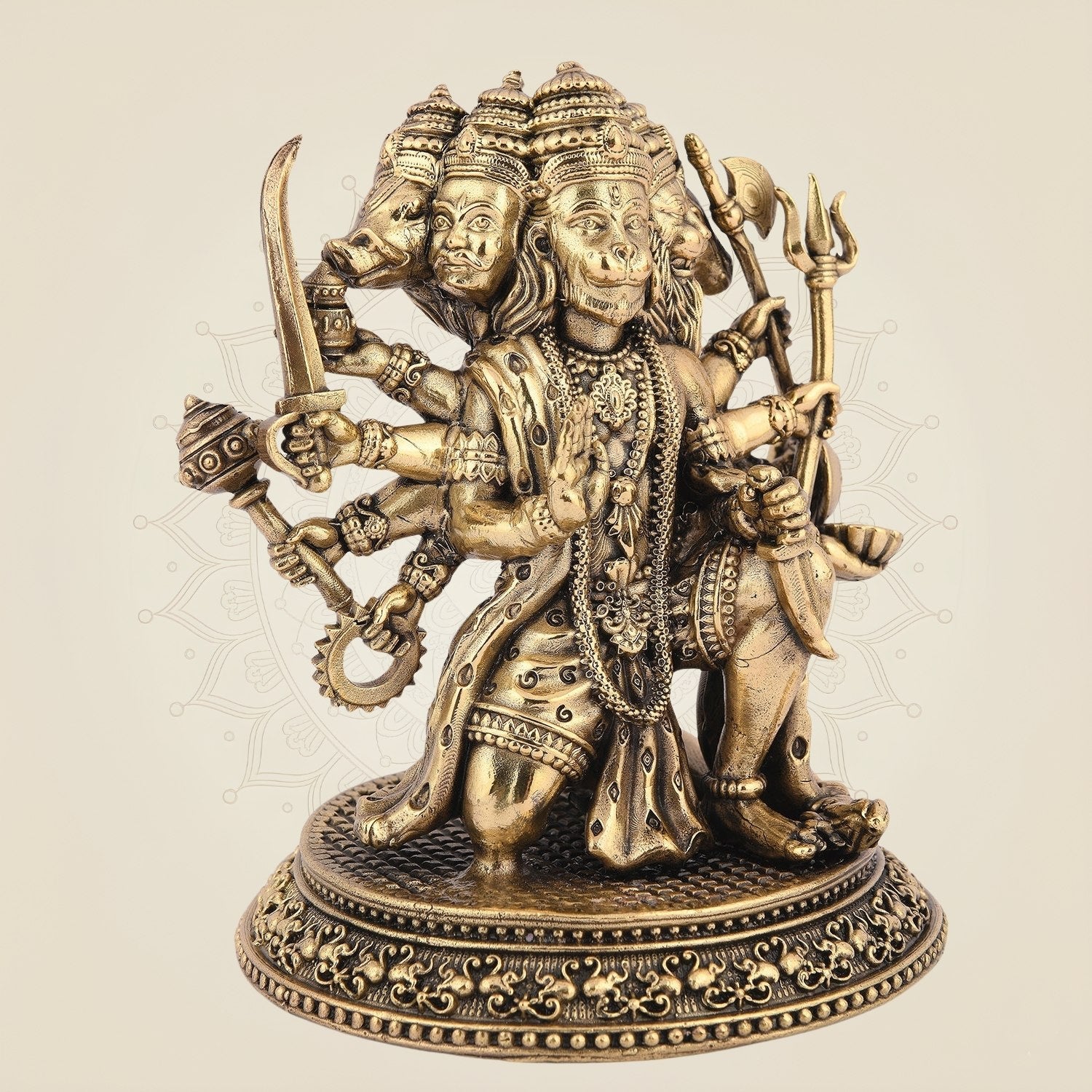 Panchmukhi Hanuman Idol 7" - Brass Handmade Idol for Positive Energy and Wealth