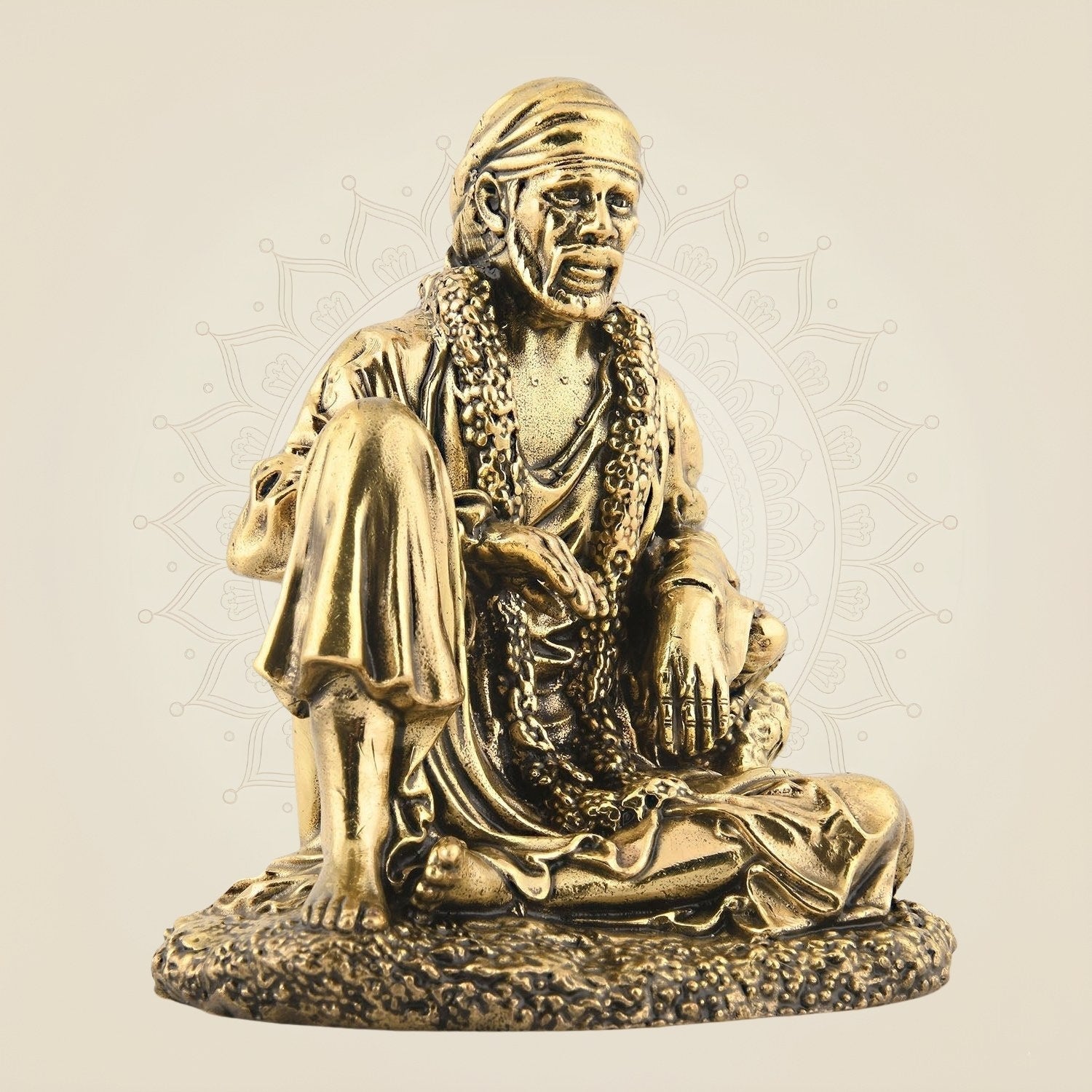 4" Small Sitting Sai Baba Brass Statue – Handcrafted Idol for Home Temple