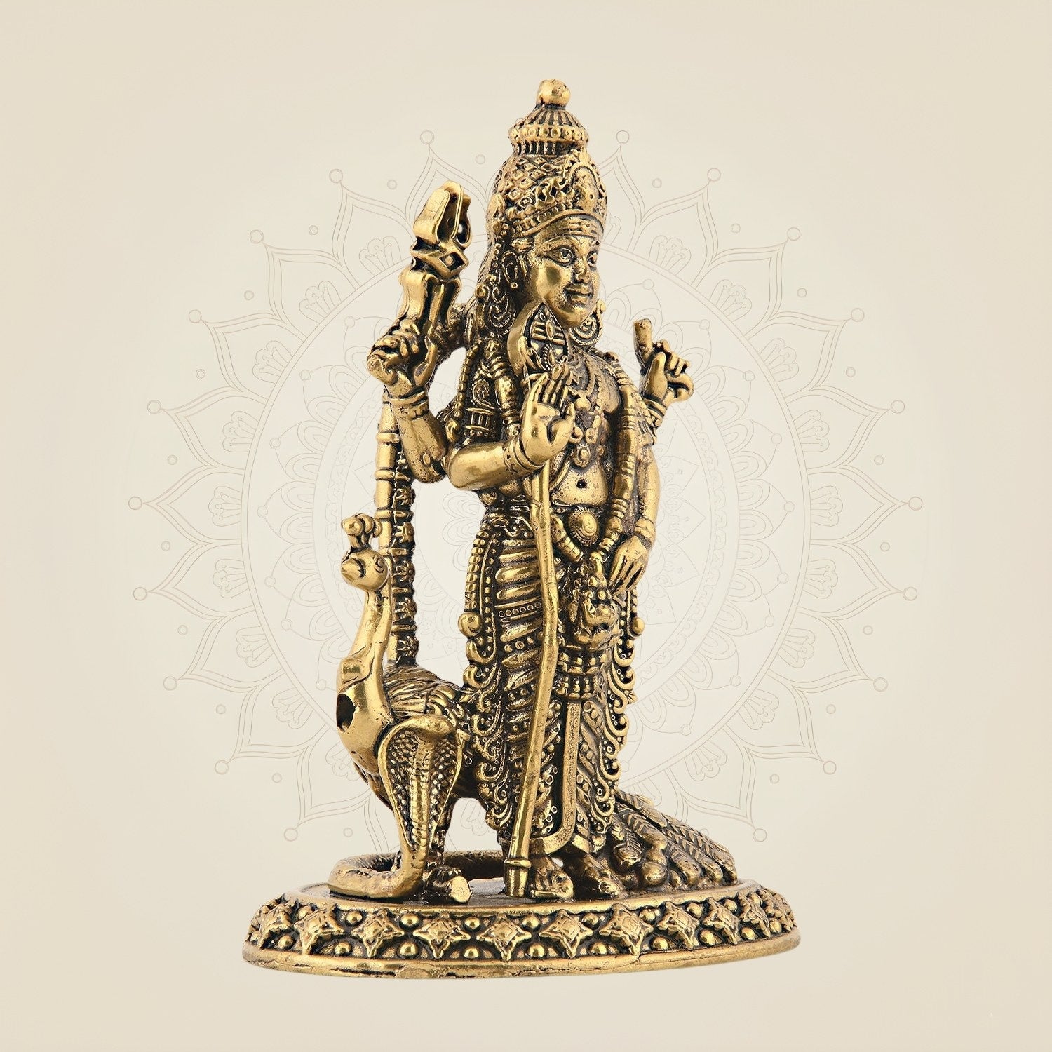 4" Brass Lord Kartikeya with Peacock – Superfine Murugan Standing Idol