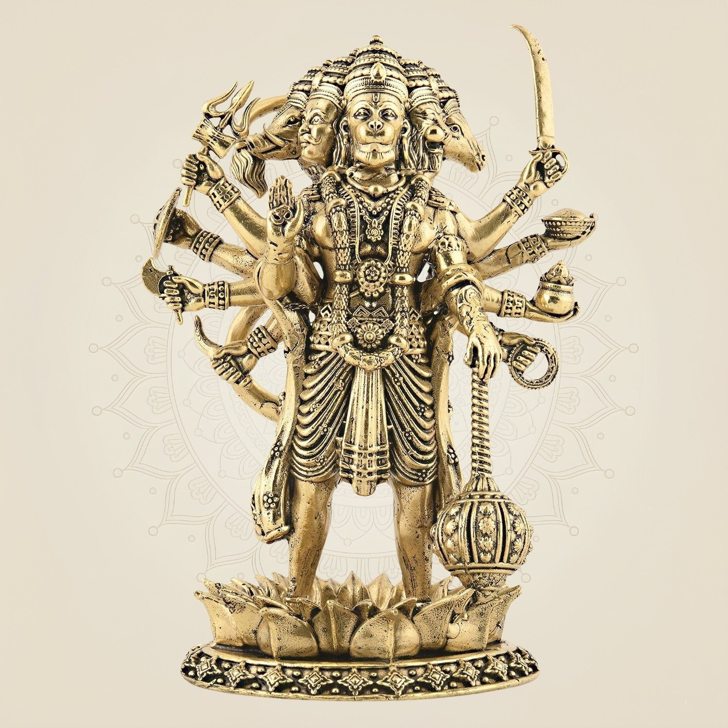 5" Brass Panchmukhi Hanuman Idol – Ten-Armed Superfine Standing Statue