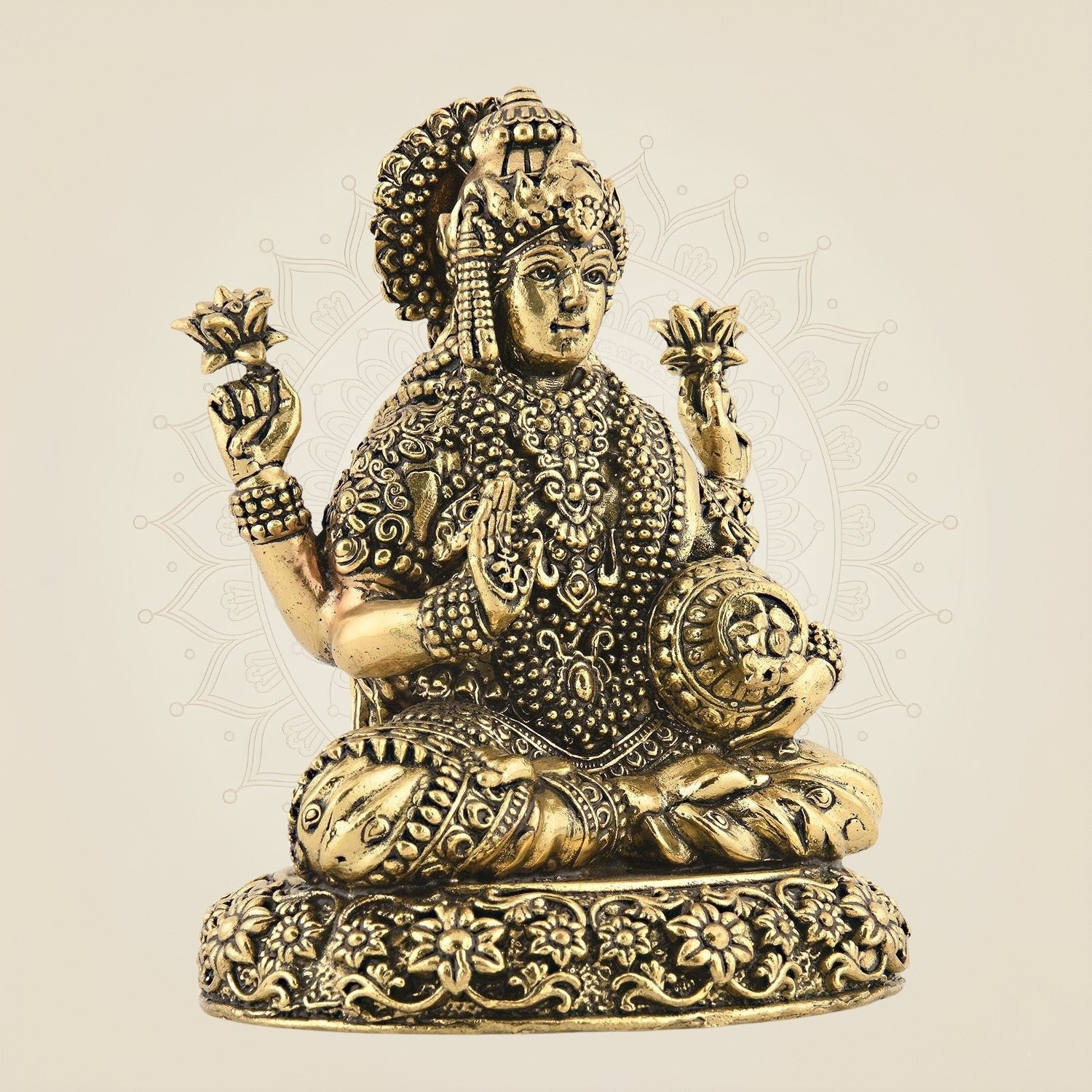 Handcrafted Brass Laxmi Idol 4.75" – Hindu Goddess of Wealth for Home Decor
