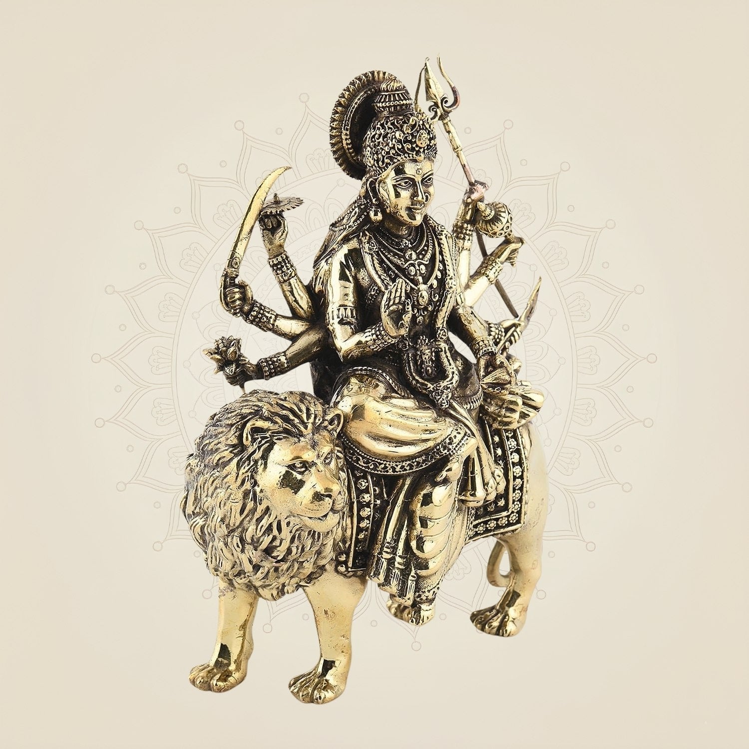 Durga Mata on Lion Brass Idol 4"– Handcrafted Statue for Wealth & Divine Blessings