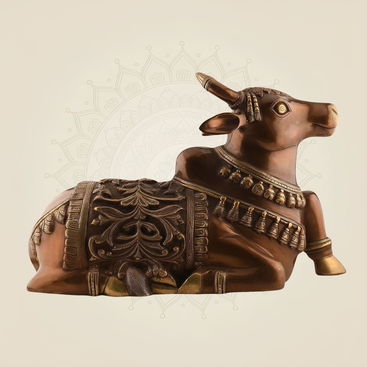 Brass Nandi Idol with Intricate Carving 13.5" – Handcrafted traditional Statue