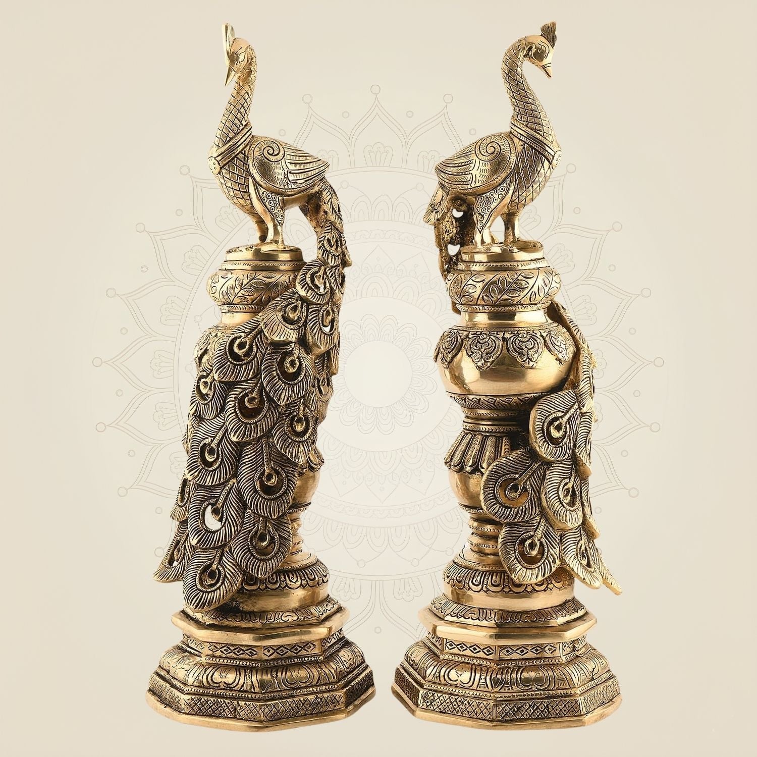 Brass Peacock Pair Idol 19" – Handcrafted Decorative Statue