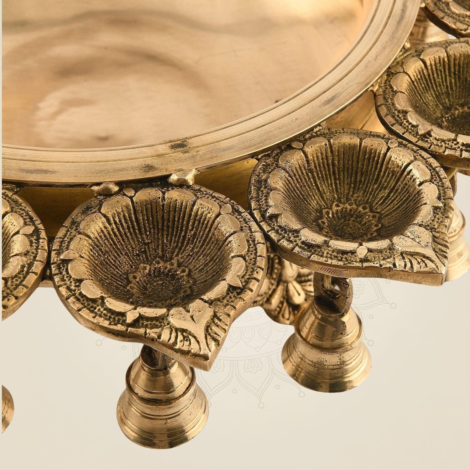 Brass Urli with Diya & Bells 5.25" – Traditional Decorative Bowl