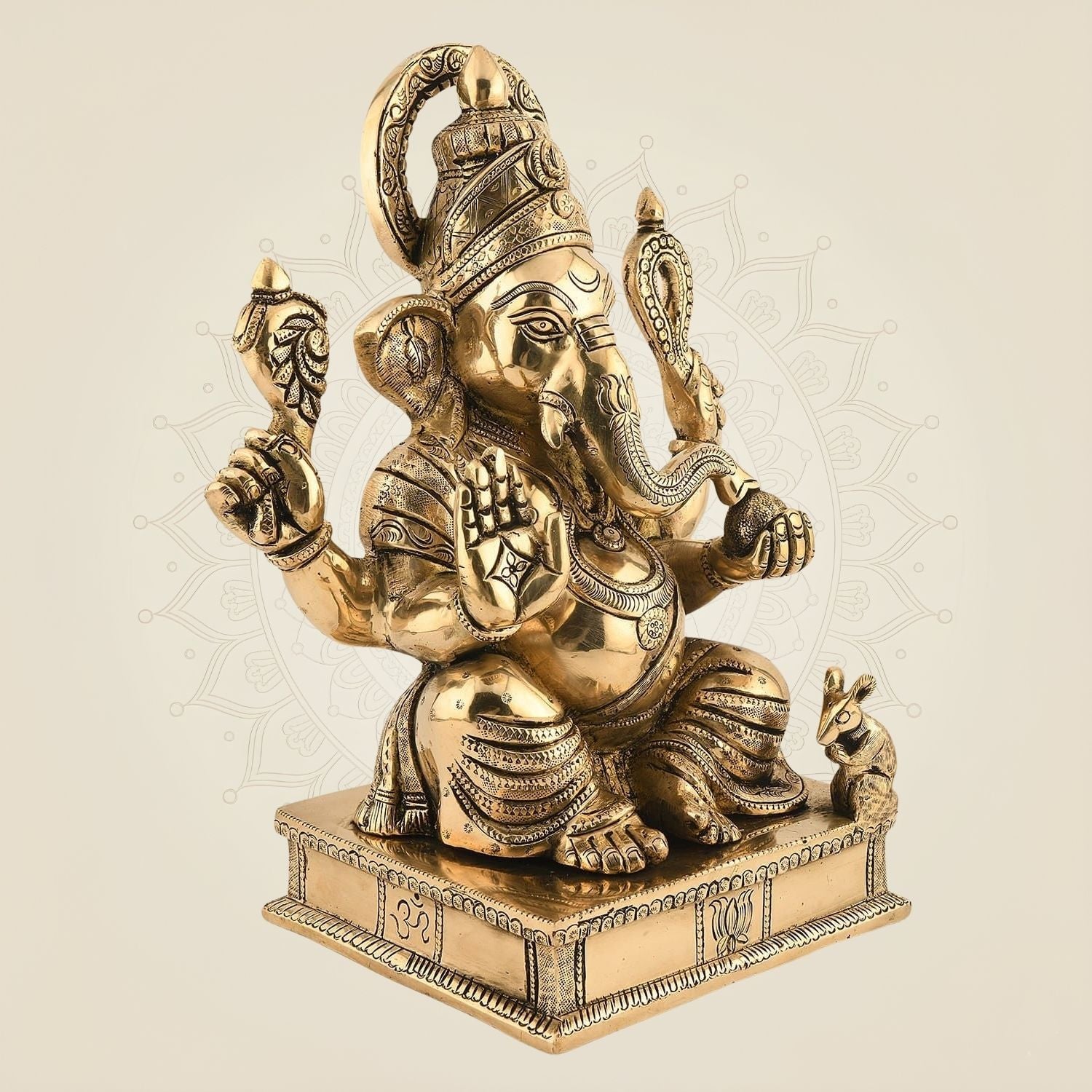 Sitting Ganesha Idol 12" – Handcrafted Brass Artisan for Spiritual Gifts & Decor