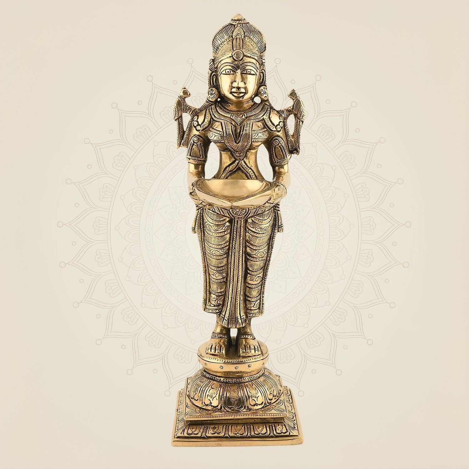 Welcome Lady Brass Diya 12" – Traditional Deepak Idol for Door Entrance