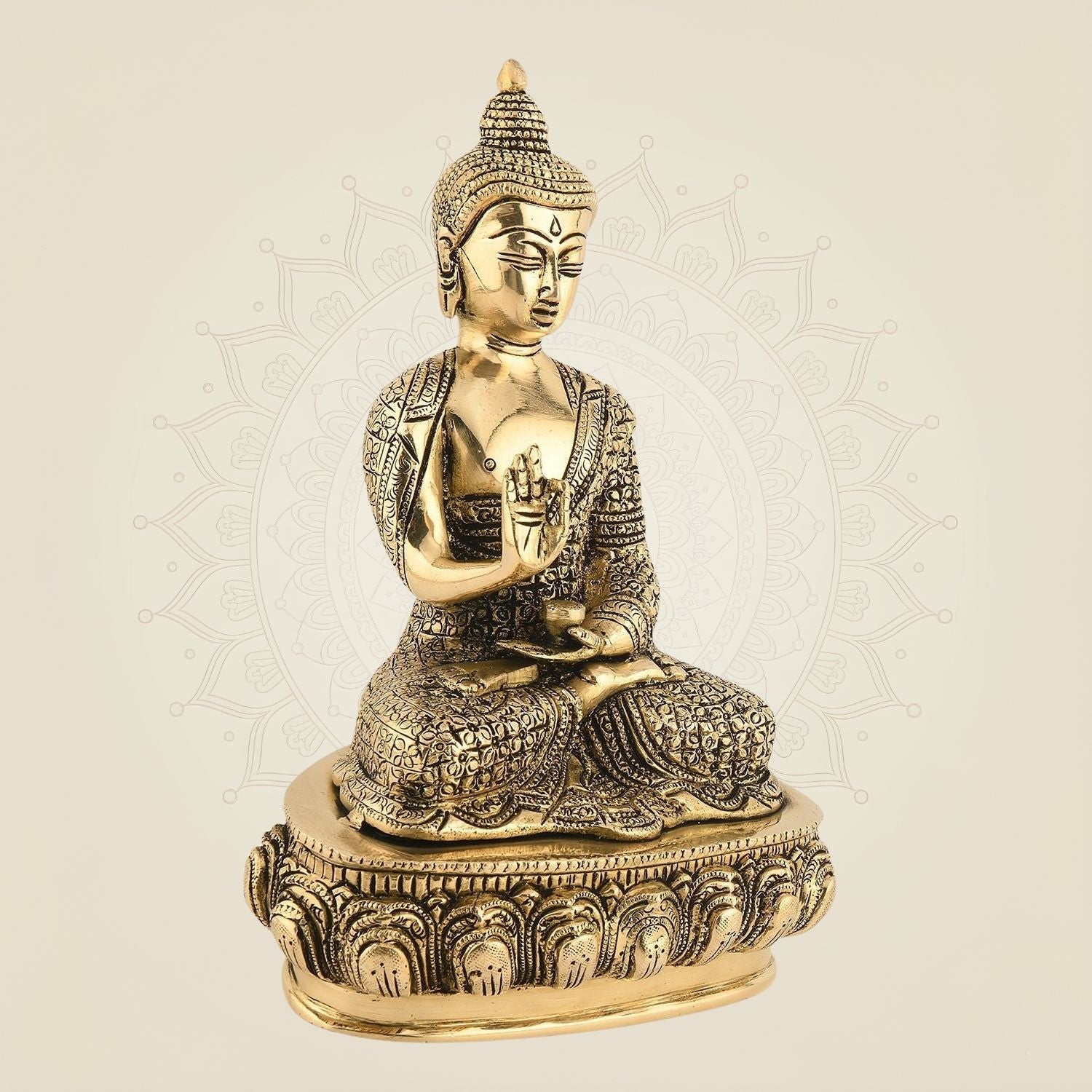 Meditating Buddha Idol 9.5" – Handcrafted Brass Statue for Peace & Decor
