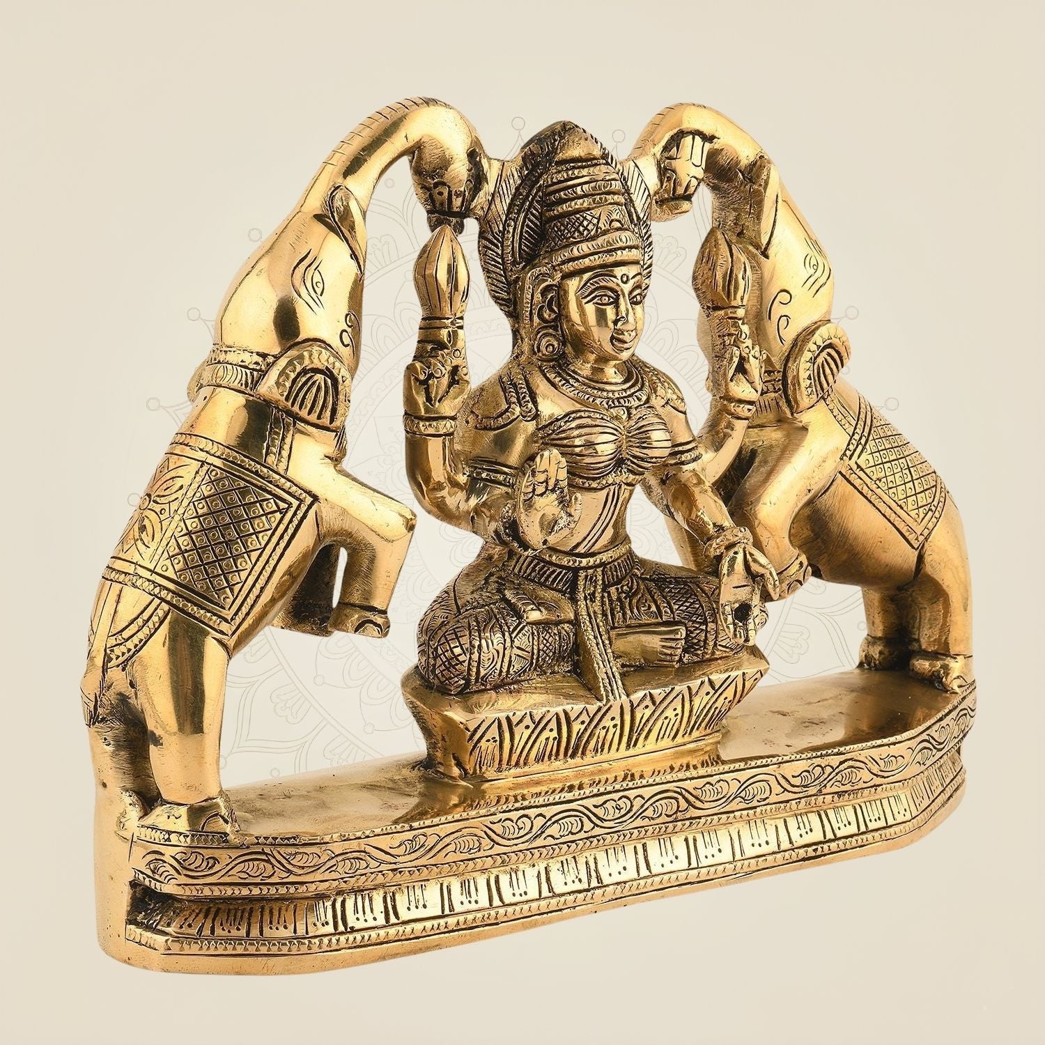 Laxmi Idol with 2 Elephants 7.5" – Handcrafted Brass Murti