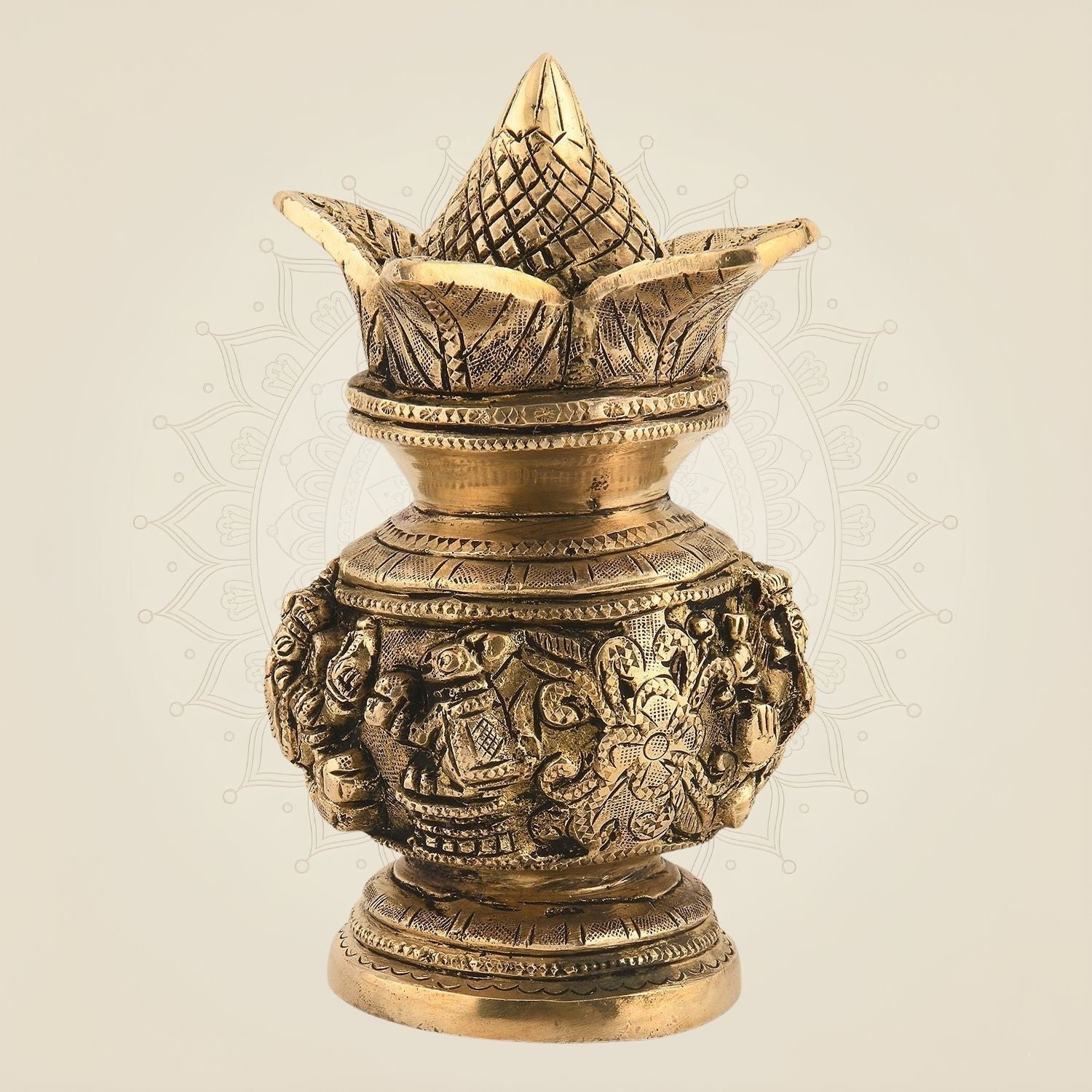 Brass Kalash with Coconut 6" – Handcrafted Traditional Pooja Pot