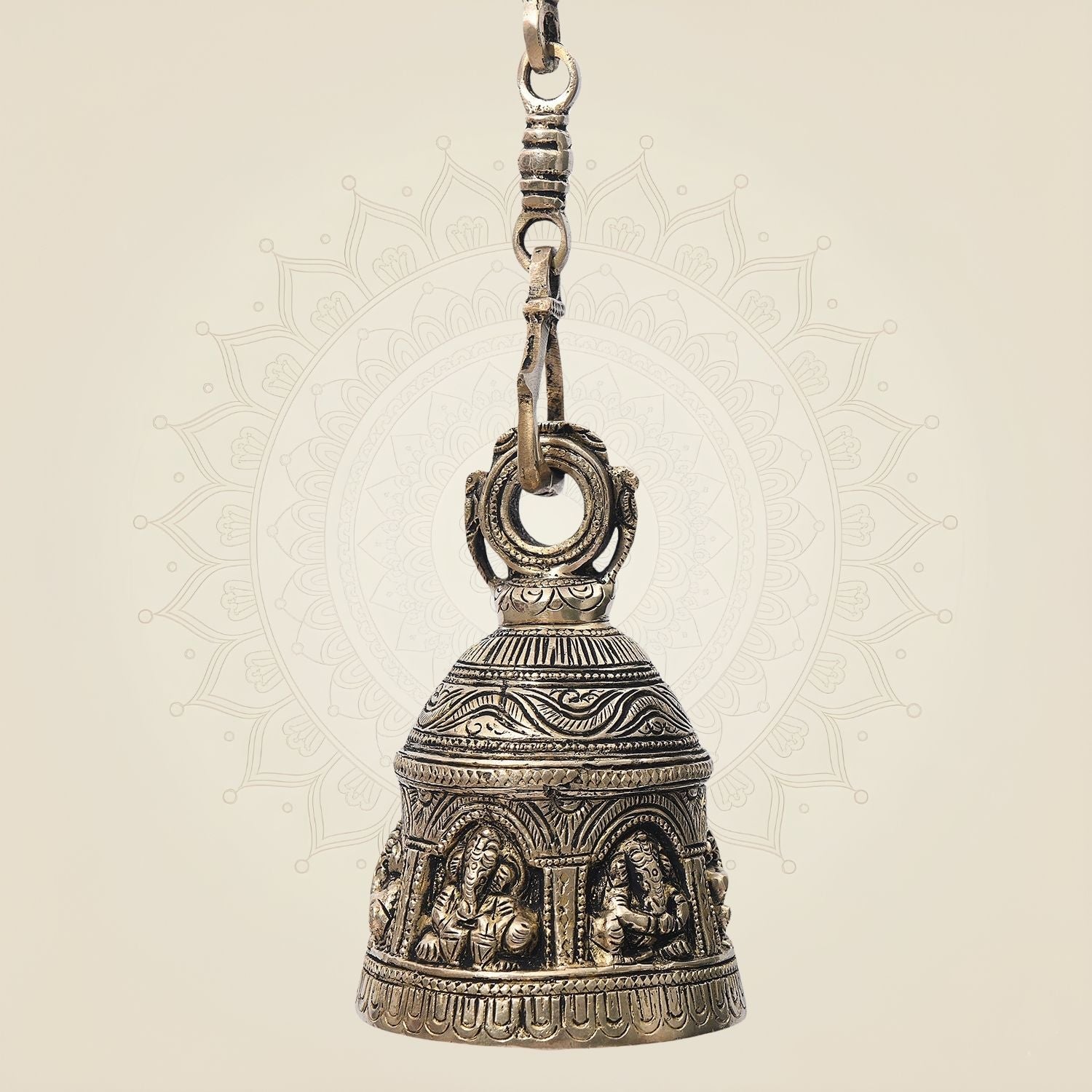 Ganesha Brass Temple Bell with Chain 29" – Hanging Pooja Ghanti for Mandir