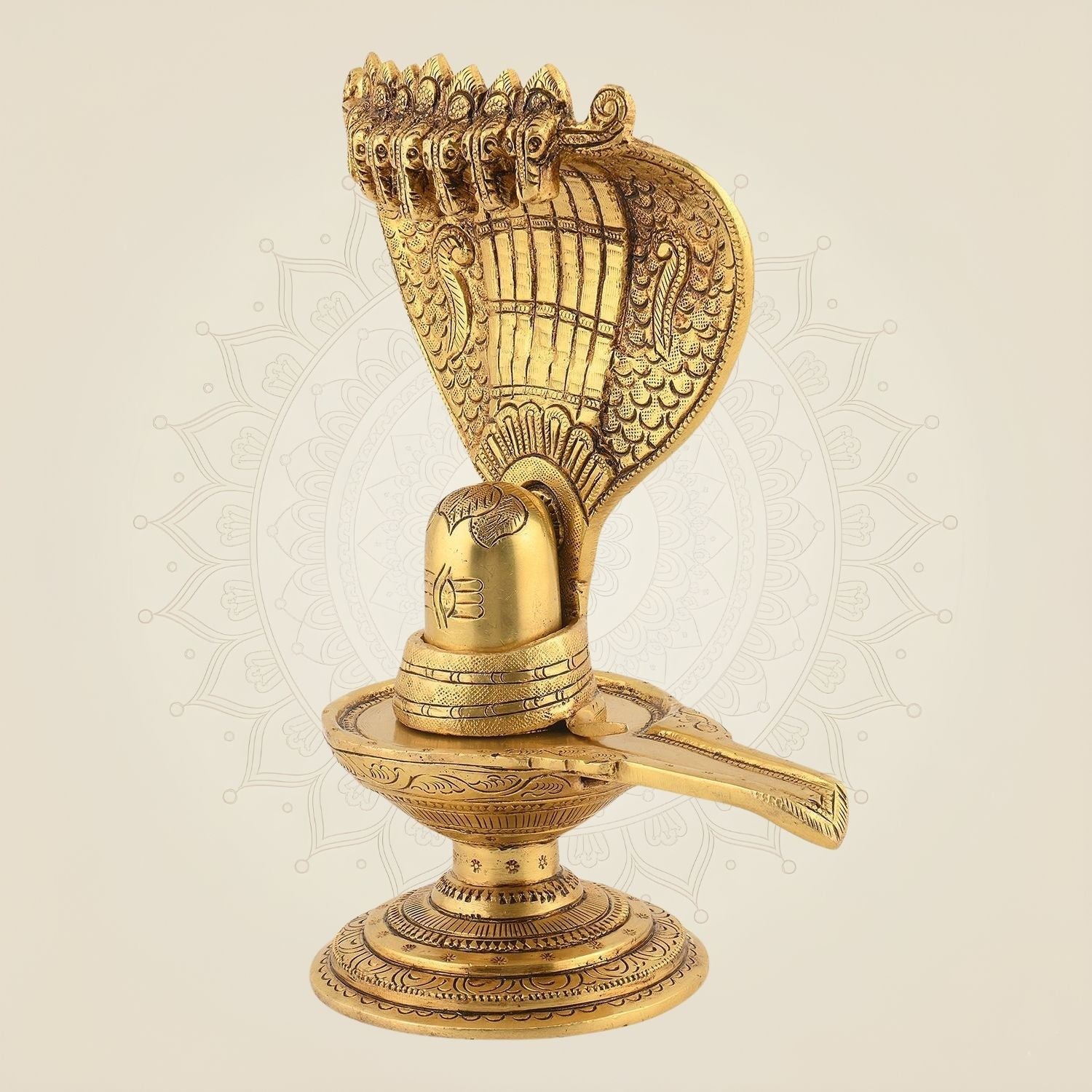 Shivling with Sheshnag Idol 8" – Superfine Brass Statue for Rituals & Temple Decor