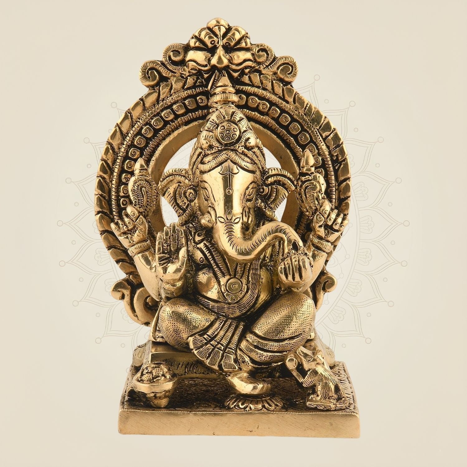 Ganesh Idol on Singhasan 5.75" – Handcrafted Brass Murti for Spiritual Home Decor