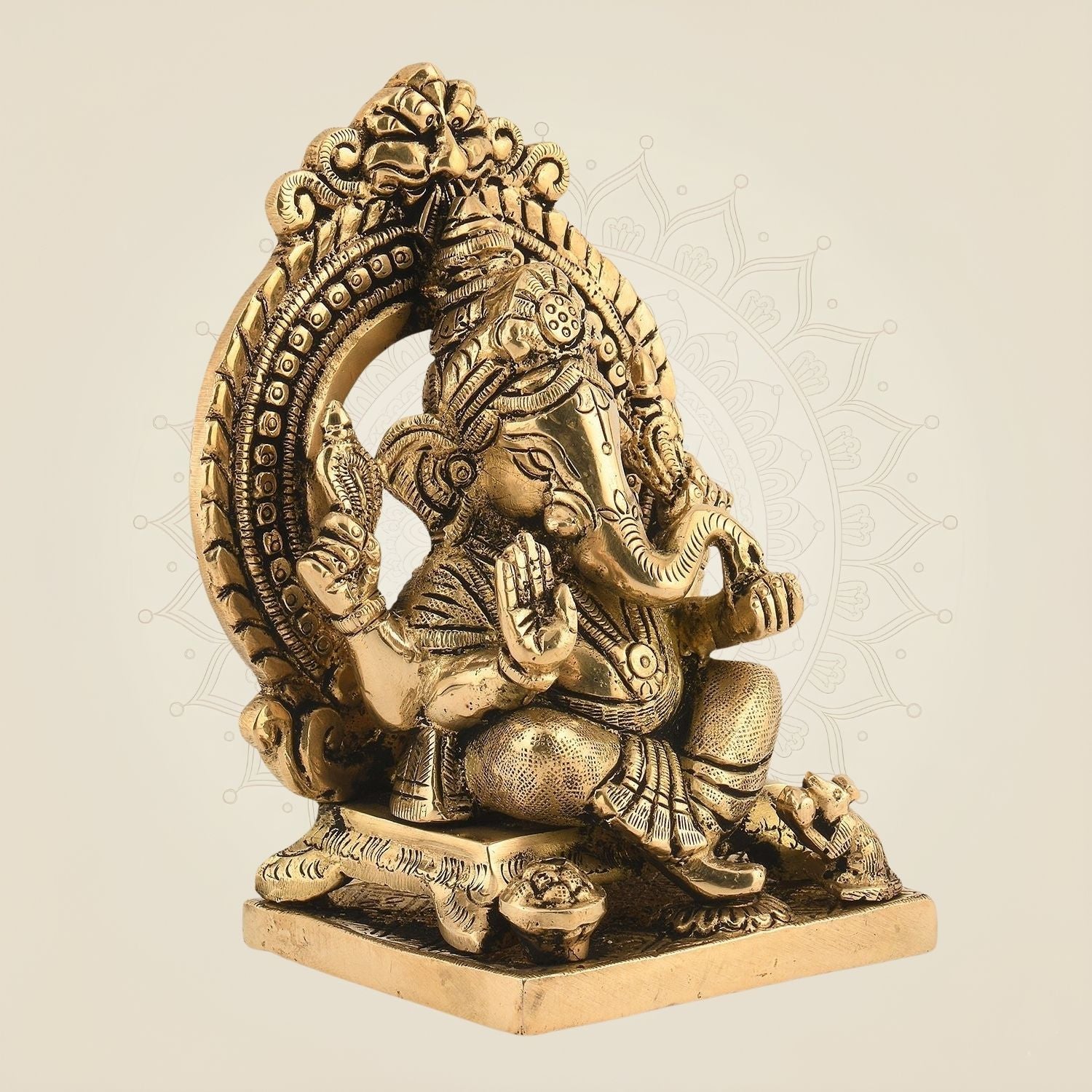 Ganesh Idol on Singhasan 5.75" – Handcrafted Brass Murti for Spiritual Home Decor