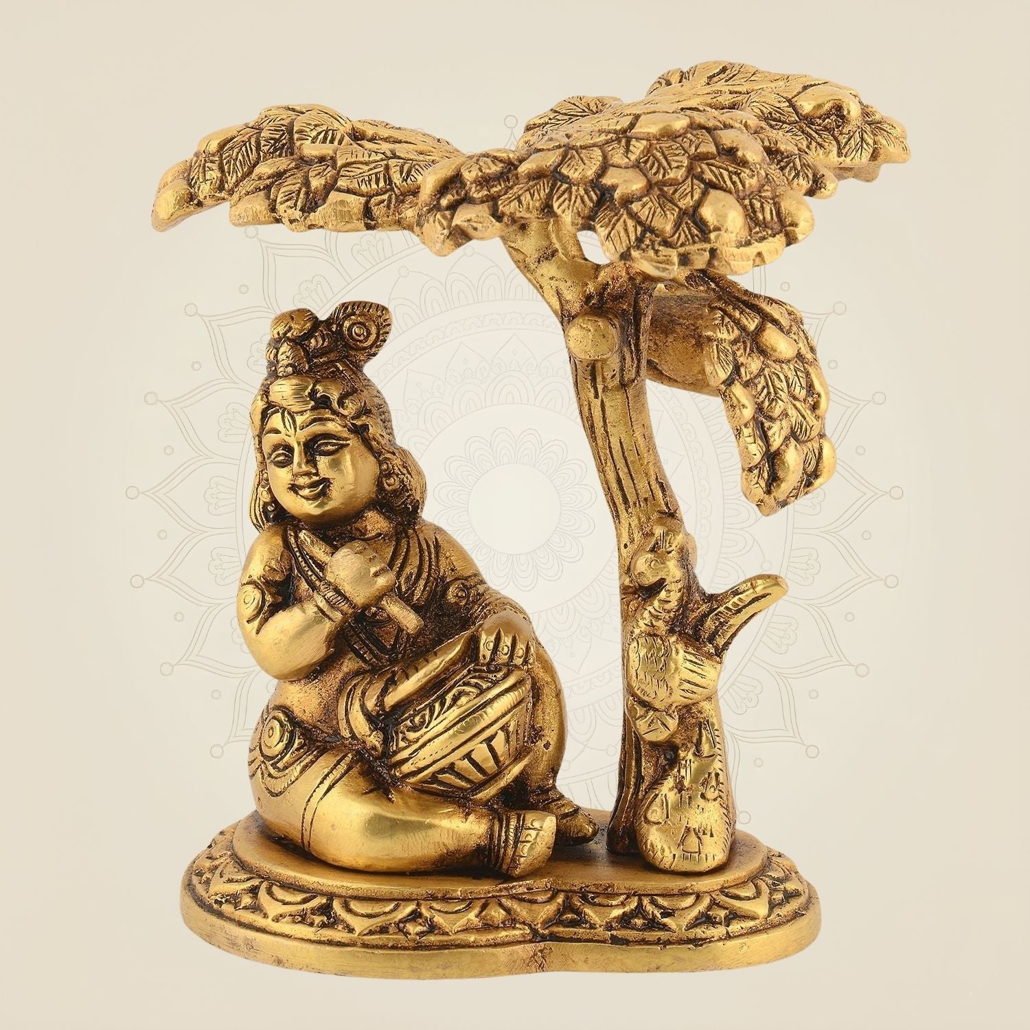 Ladoo Gopal Idol 5" – Krishna Under Tree Pure Brass Murti for Pooja Decor