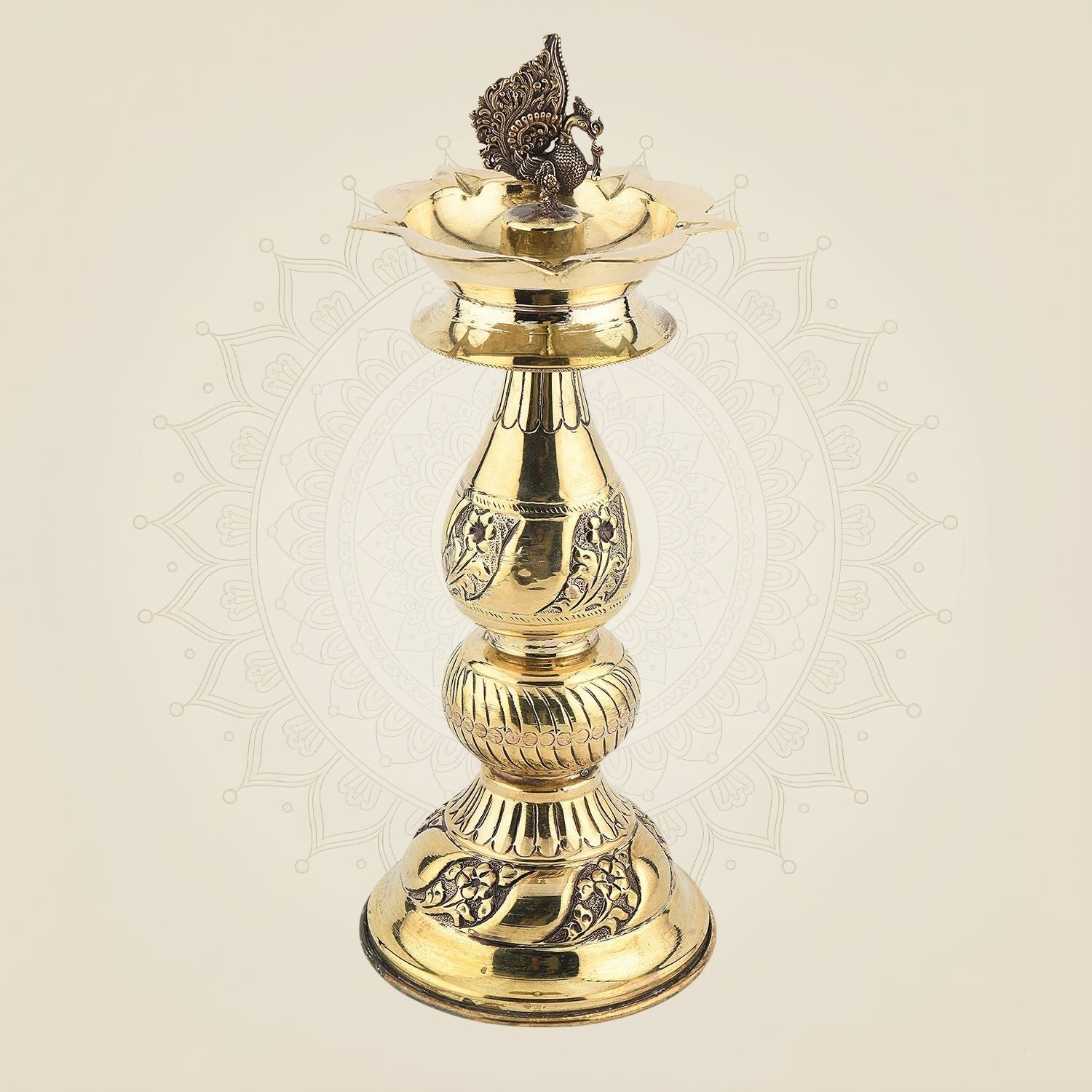 Peacock Brass Diya Lamp – 11" Traditional Handcrafted Pooja Deepak for Decor