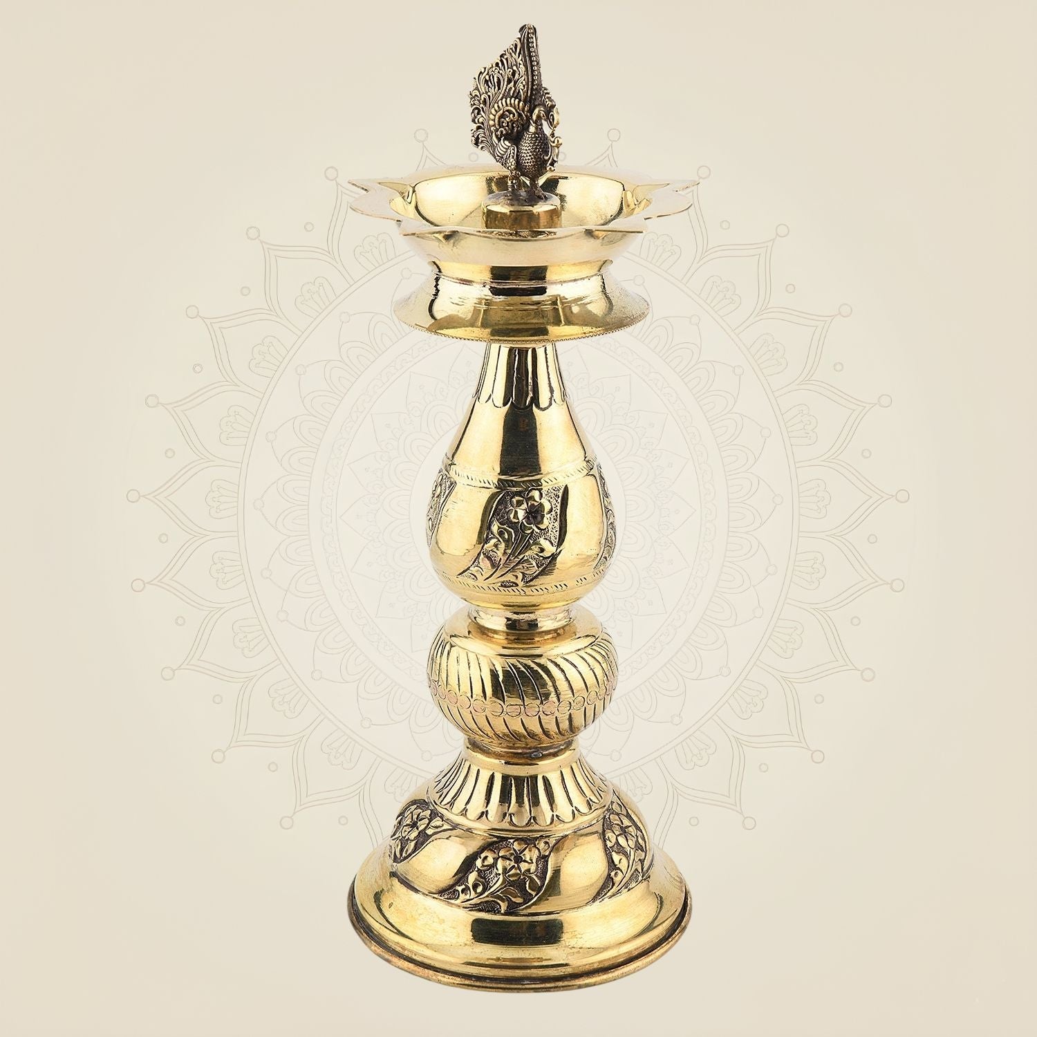 Peacock Brass Diya Lamp – 11" Traditional Handcrafted Pooja Deepak for Decor