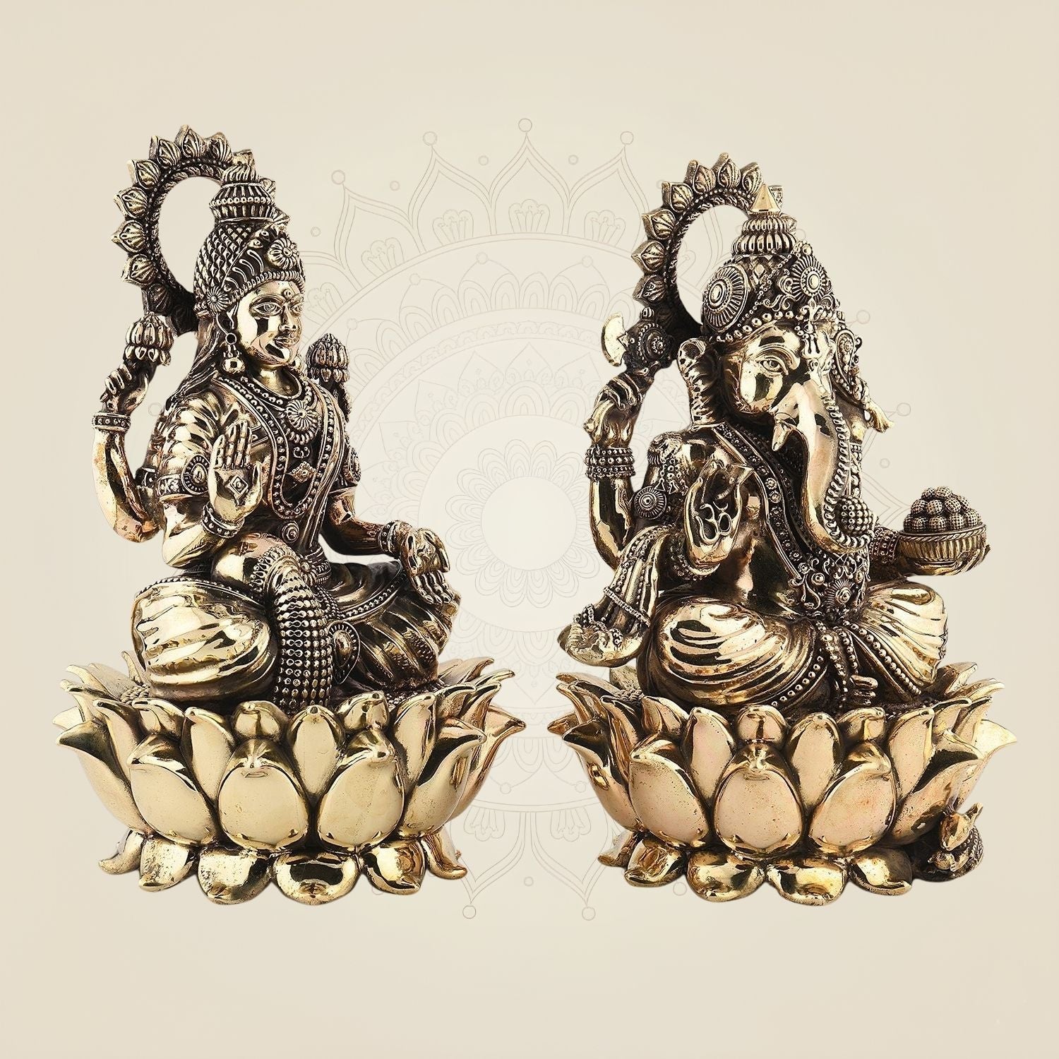 Ganesh Lakshmi Brass Idol 12" – Handcrafted Superfine Decor Statue