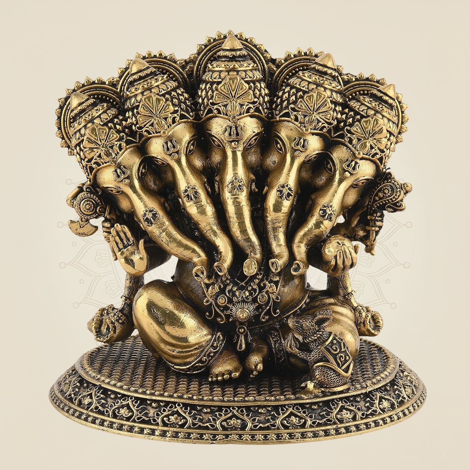 Handcrafted Pure Brass Panchmukhi Ganesh Sculpture 4.5"– Lightweight Artisan Idol
