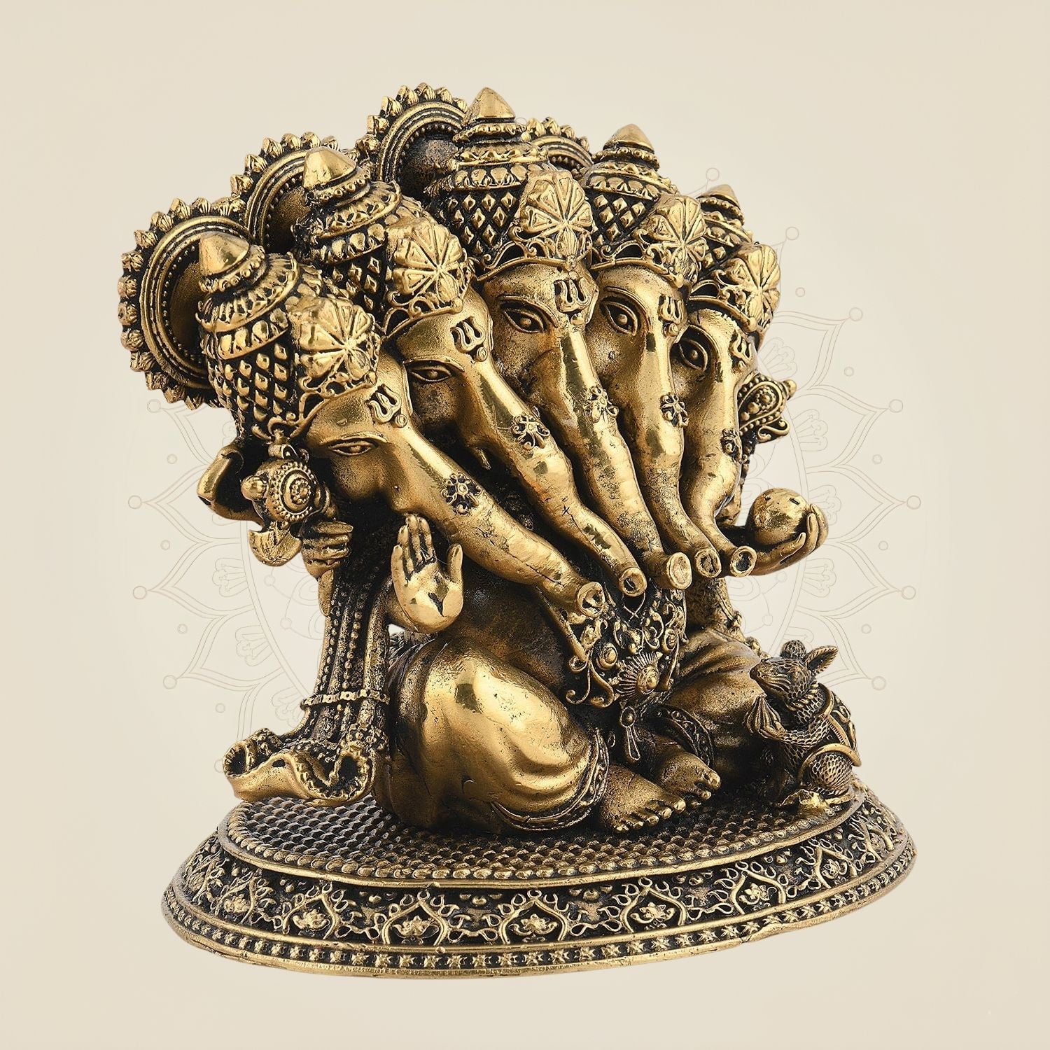 Handcrafted Pure Brass Panchmukhi Ganesh Sculpture 4.5"– Lightweight Artisan Idol