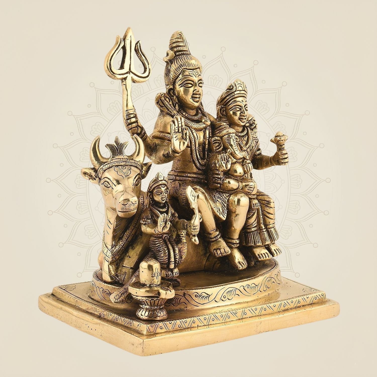 Shiv Parivar Brass Idol – 7" Divine Family Ensemble Statue in for Peace & Prosperity