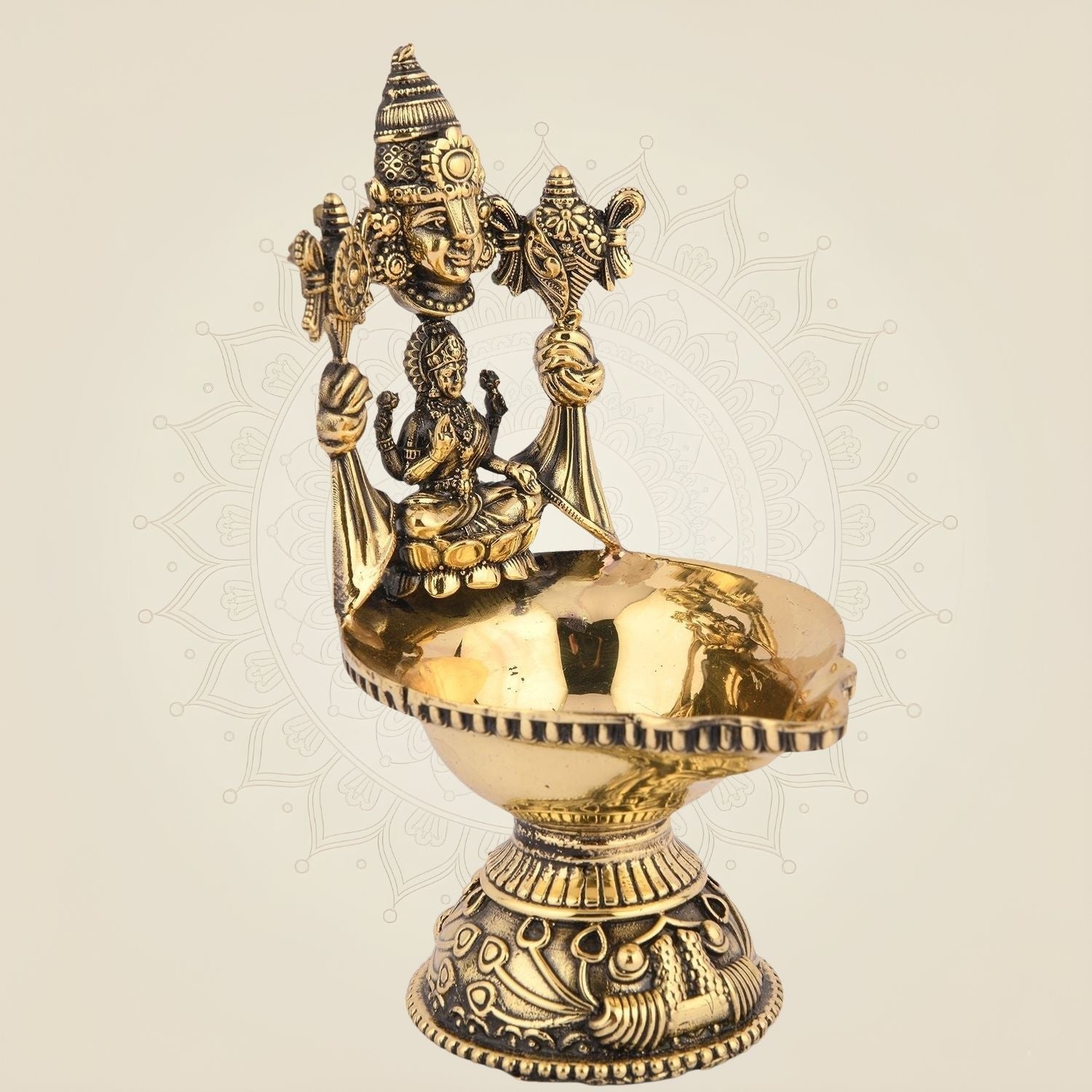Pure Brass Balaji with Laxmi Diya Handcrafted Artisan Idol – 4.25" Decor