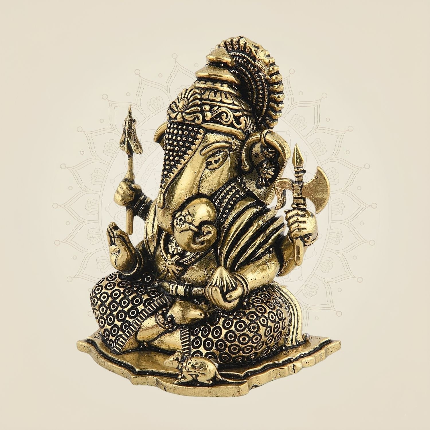 3" Blessing Sitting Ganesha Brass Idol - Statue for Pooja, Wealth & Goodness