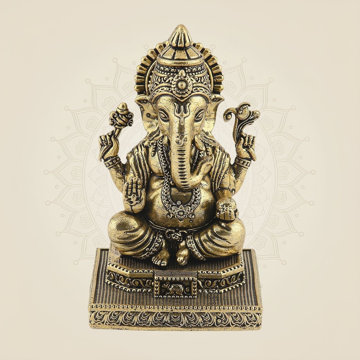 Ganesha Brass Idol on Platform 4.5"– Handcrafted Divine Sculpture