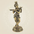 Lord Krishna with Peacock Idol- 6.5" Pure Brass Sculpture For Gift & Home Positivity