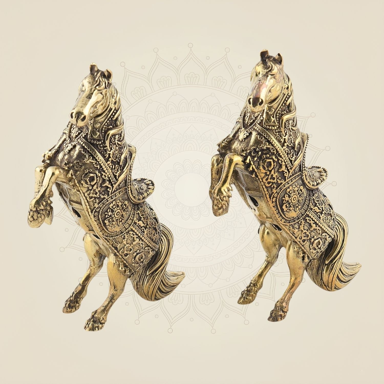 Intricately Carved Brass Horse Pair – 3.75" Lightweight Handcrafted Decor