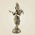 Lord Krishna with Peacock Idol 6.5" Pure Brass Statue Divine Masterpiece