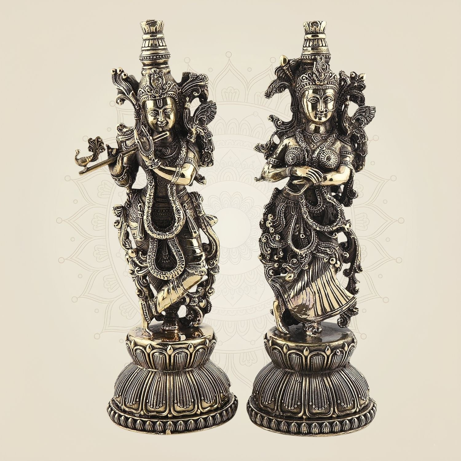 Radha Krishna Brass Idol Pair 5.5" – Handcrafted South Indian Style Murti