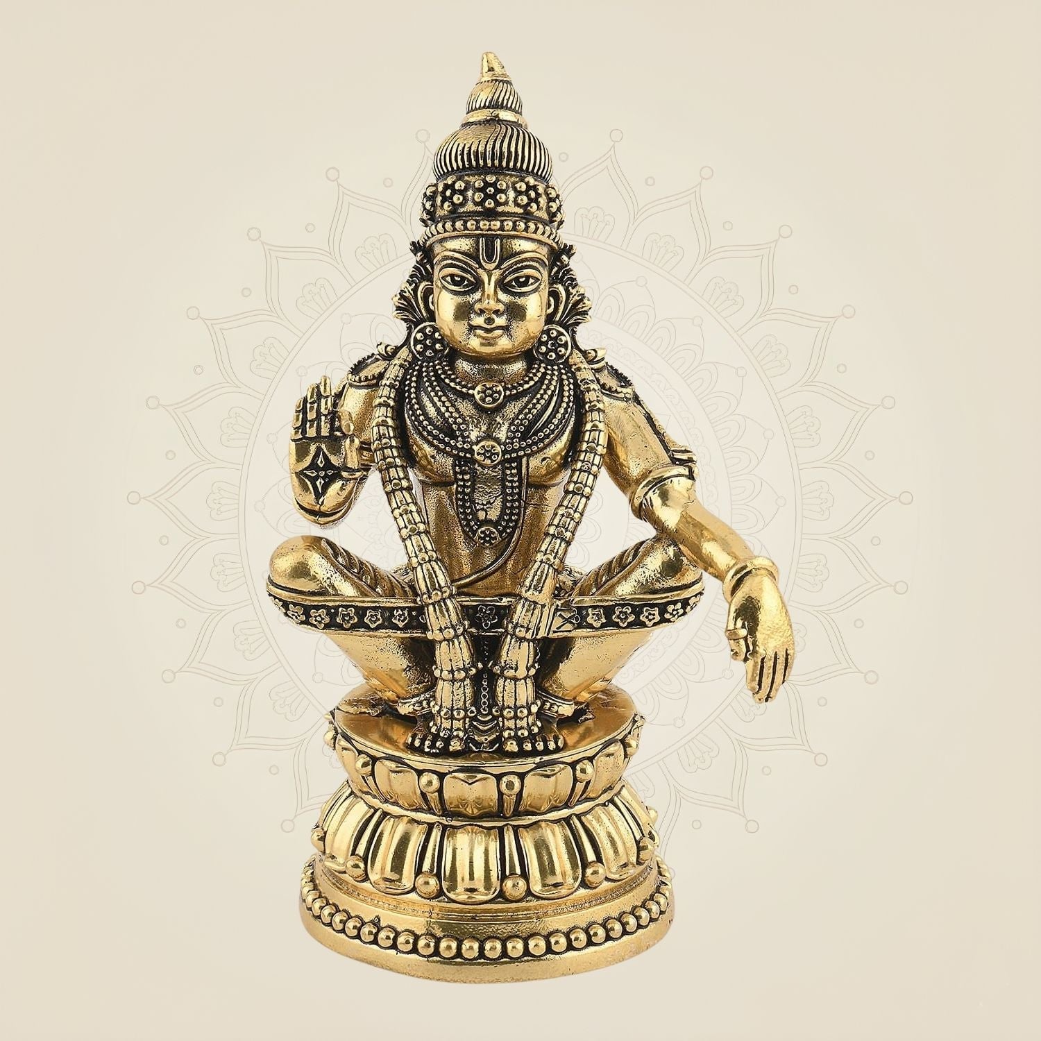 6" Ayyappa Swami Brass Idol – Handcrafted Lord Ayyappa Murti for Temple & Pooja Decor