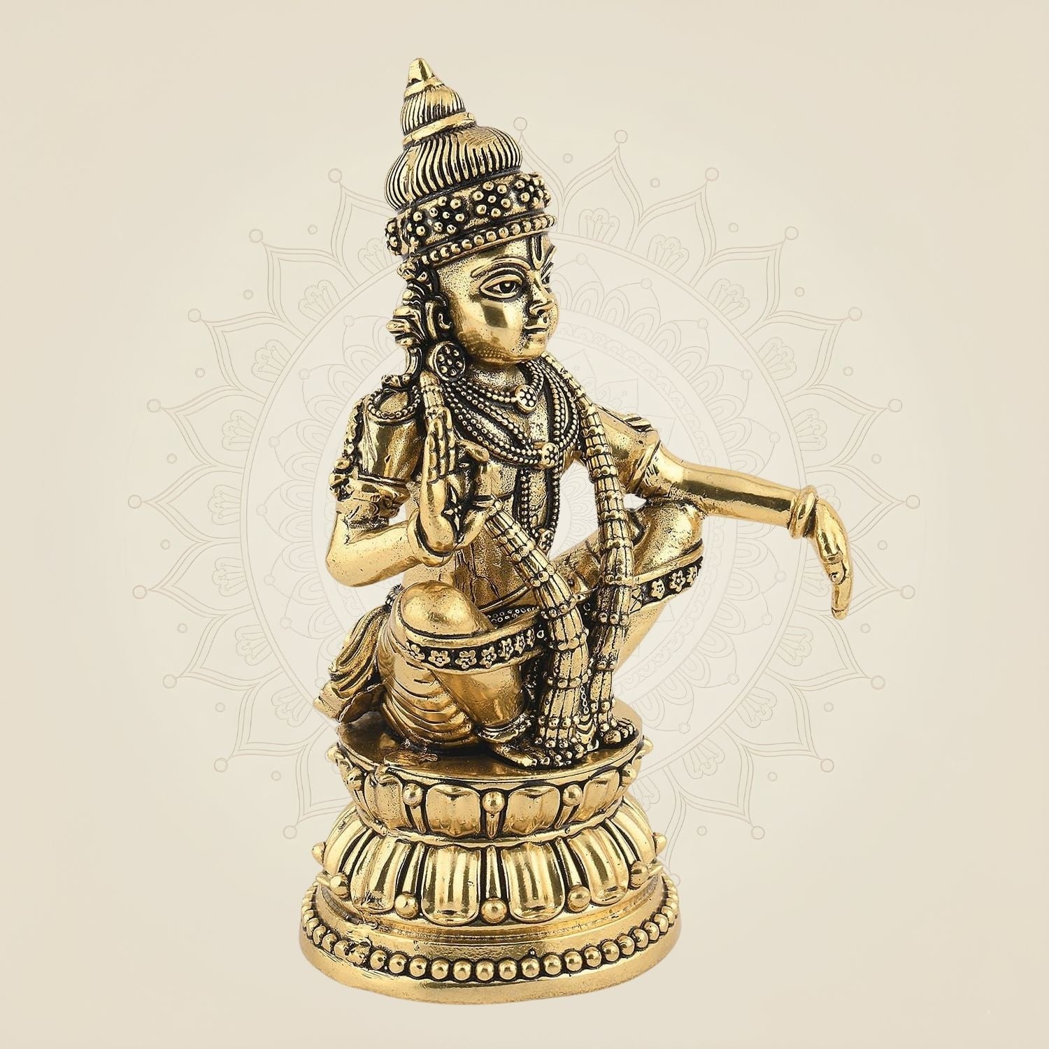 6" Ayyappa Swami Brass Idol – Handcrafted Lord Ayyappa Murti for Temple & Pooja Decor