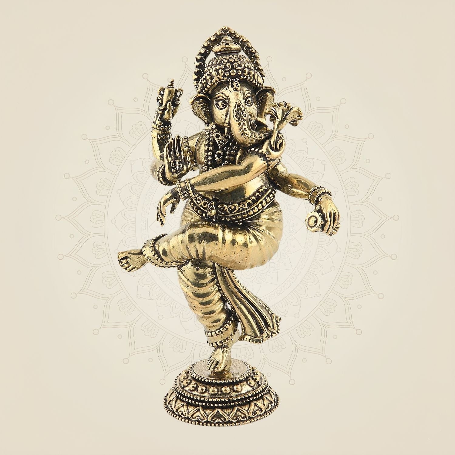 Dancing Ganesha Brass Idol 5"– Handcrafted Hindu Deity Statue