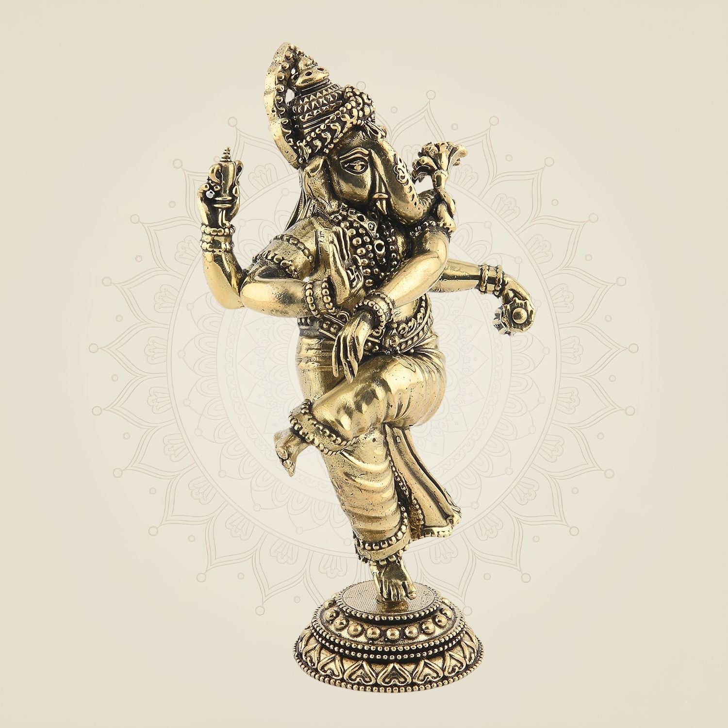 Dancing Ganesha Brass Idol 5"– Handcrafted Hindu Deity Statue