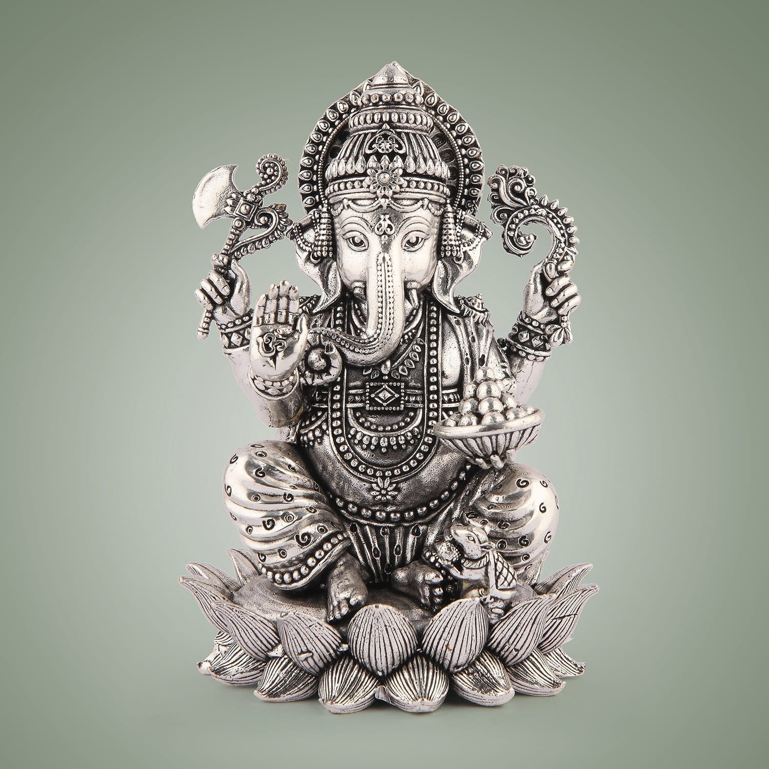 Silver-Plated Lord Ganesha on Lotus Idol– 4" Superfine Pure Brass Statue