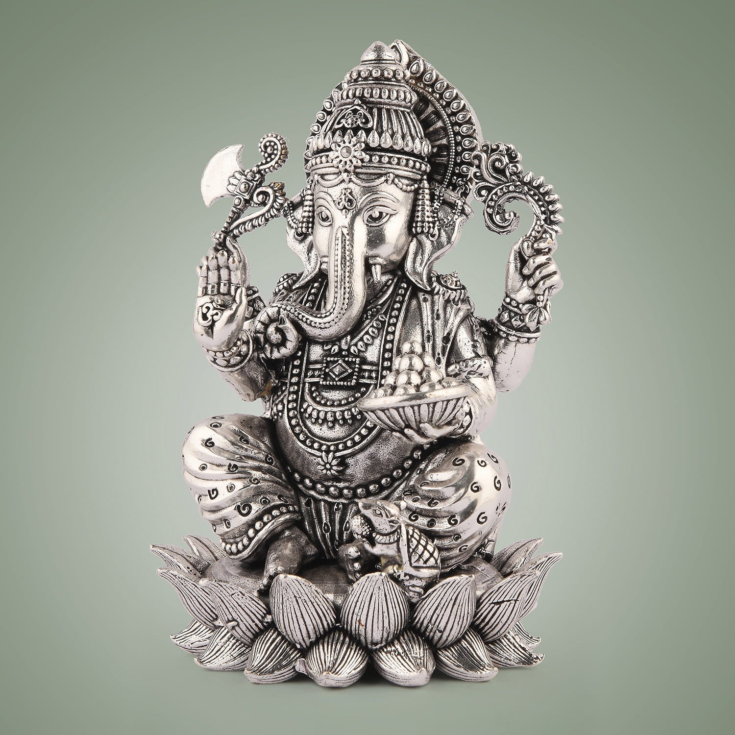 Silver-Plated Lord Ganesha on Lotus Idol– 4" Superfine Pure Brass Statue
