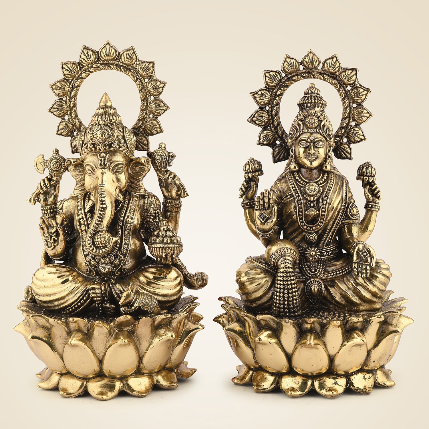 Lakshmi Ganesh on Lotus Brass Idol 6" – Handcrafted Superfine Divine Murti for Wealth