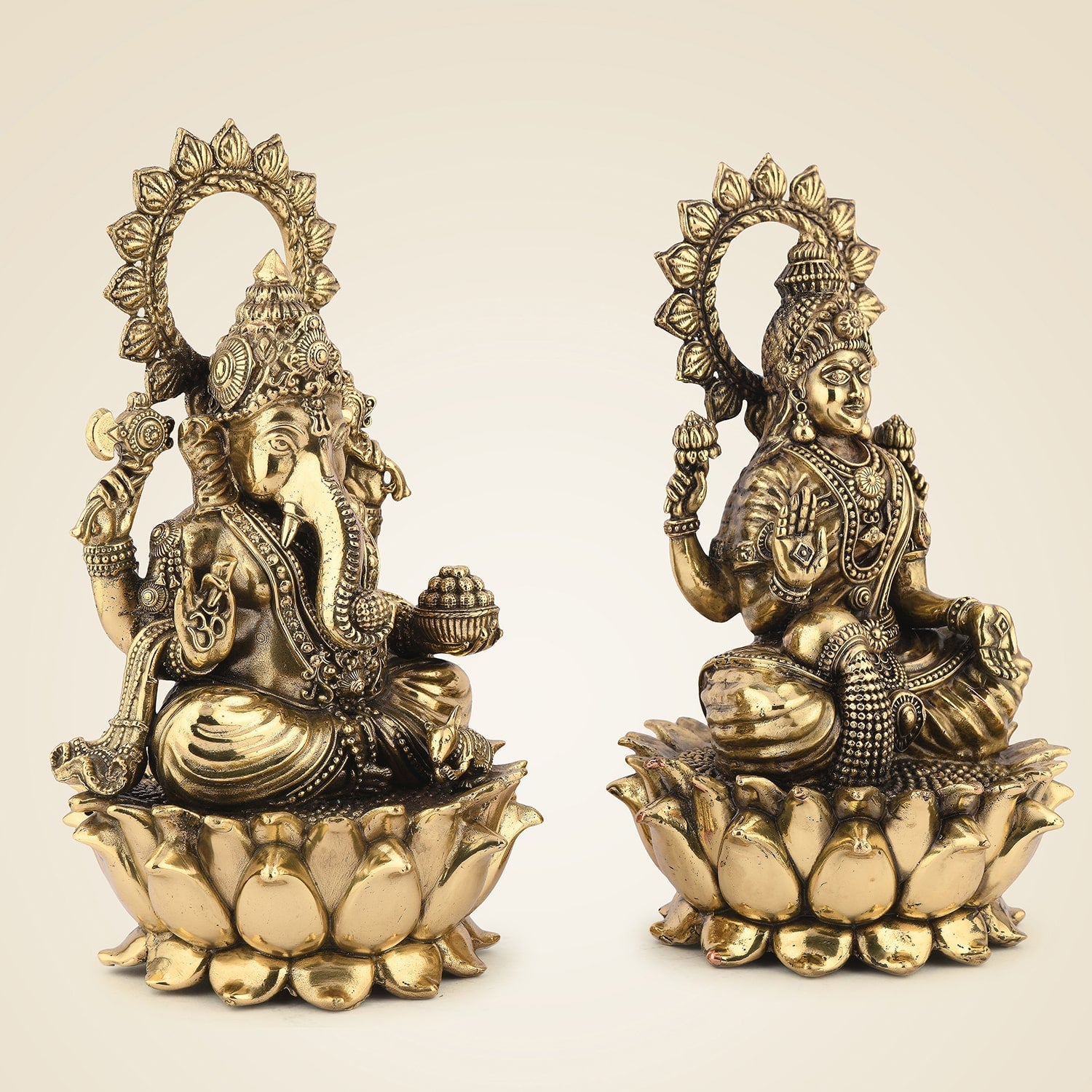 Lakshmi Ganesh on Lotus Brass Idol 6" – Handcrafted Superfine Divine Murti for Wealth