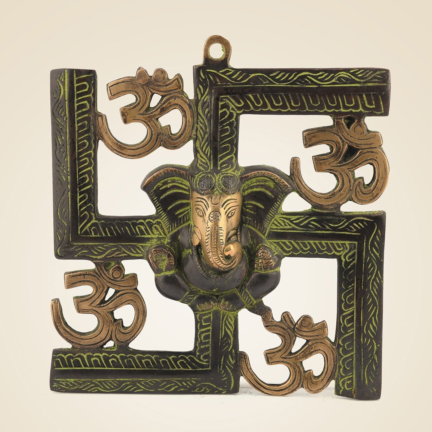 Ganesh Swastik Wall Hanging 8" Artisan– Handcrafted Pure Brass