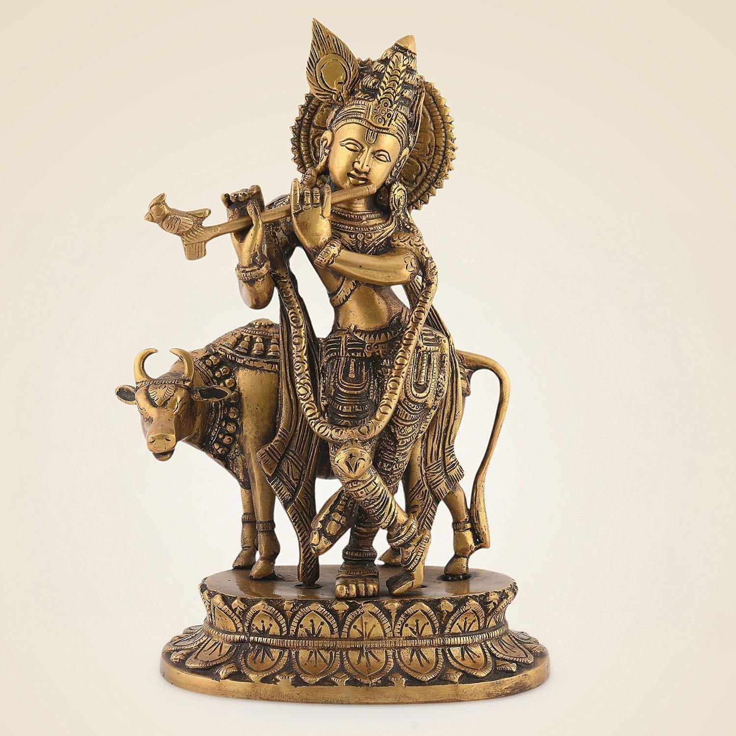 Pure Brass Krishna With Cow
